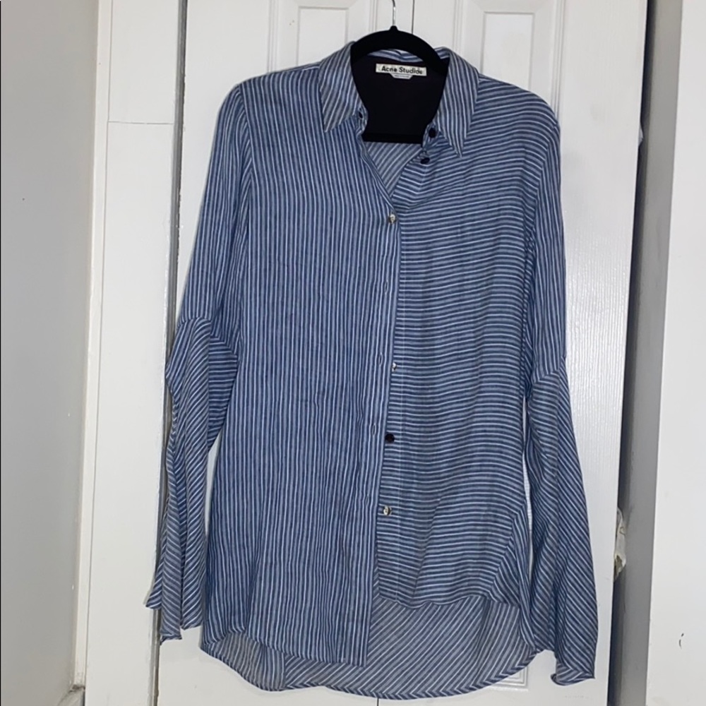 Acne Woman’s Navy/White Striped Size 36 Linen Top
